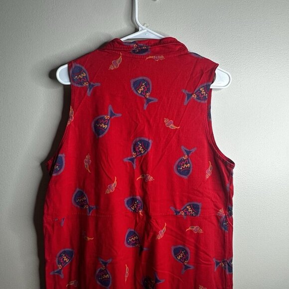 Vintage 90's Zip Code Maxi Dress Tropical Fish Print Womens Large Red Hawaii - Picture 7 of 9